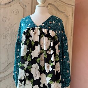 BUCKETLIST Black and White Floral Long Sleeve Blouse